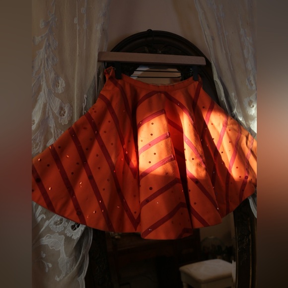 Vintage Movie Worn Circle Mini Skirt Orange and Pink Sequin Chevron - Picture 2 of 9